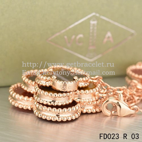 Van Cleef & Arpels Magic Alhambra Necklace Pink Gold 6 Motifs With Tiger’s Eye Onyx Mother Of Pearl