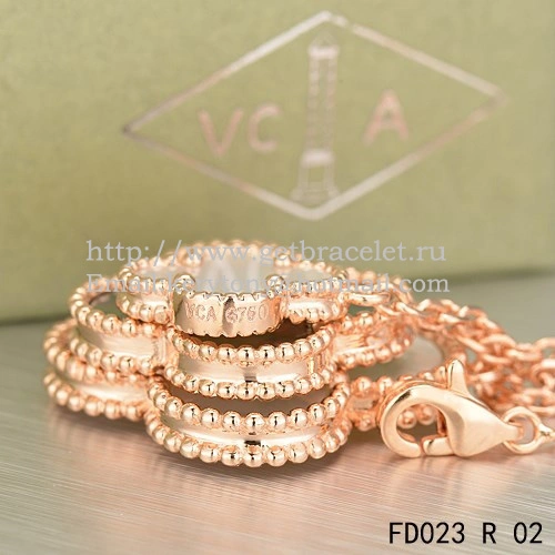 Van Cleef & Arpels Magic Alhambra Necklace Pink Gold 6 Motifs With White Gray Mother Of Pearl