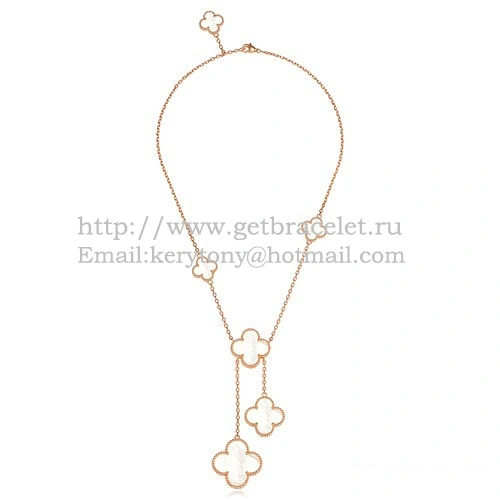 Van Cleef & Arpels Magic Alhambra Necklace Pink Gold 6 Motifs With White Mother Of Pearl