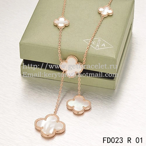 Van Cleef & Arpels Magic Alhambra Necklace Pink Gold 6 Motifs With White Mother Of Pearl