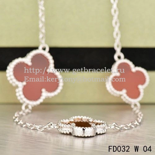 Van Cleef & Arpels Magic Alhambra Necklace White Gold 16 Motifs With Red Onyx Tiger’s Eye Mother Of Pearl