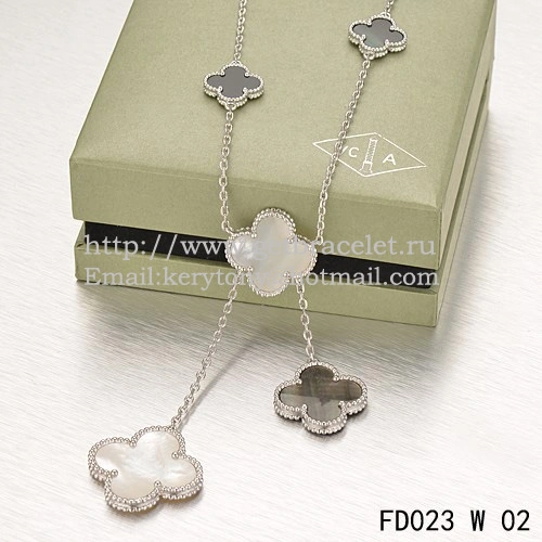 Van Cleef & Arpels Magic Alhambra Necklace White Gold 6 Motifs With White Gray Mother Of Pearl