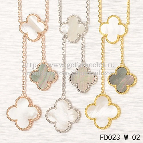 Van Cleef & Arpels Magic Alhambra Necklace White Gold 6 Motifs With White Gray Mother Of Pearl