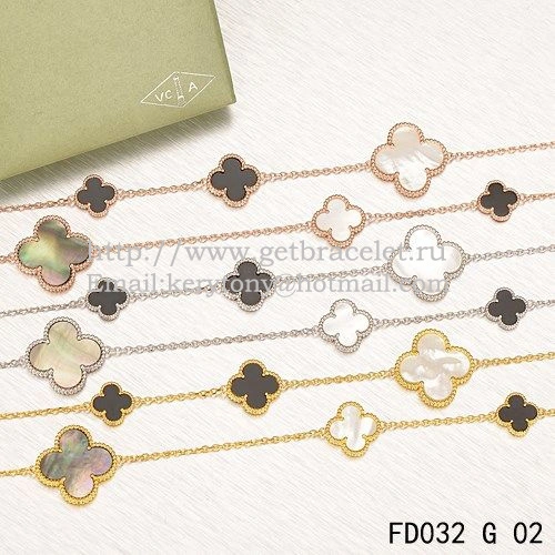 Van Cleef & Arpels Magic Alhambra Necklace Yellow Gold 16 Motifs With Black Agate White Gray Mother Of Pearl