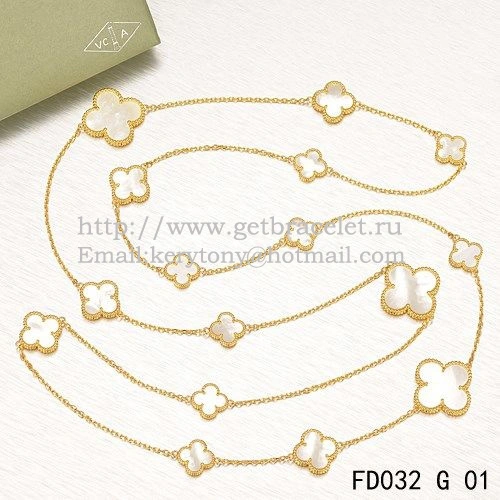 Van Cleef & Arpels Magic Alhambra Necklace Yellow Gold 16 Motifs With White Mother Of Pearl