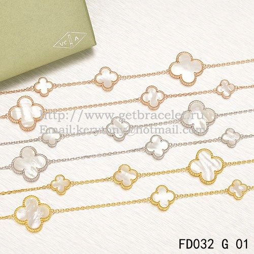 Van Cleef & Arpels Magic Alhambra Necklace Yellow Gold 16 Motifs With White Mother Of Pearl
