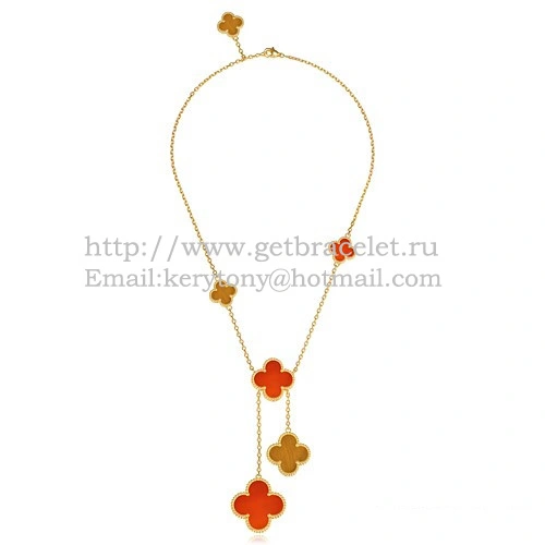 Van Cleef & Arpels Magic Alhambra Necklace Yellow Gold 6 Motifs With Tiger’s Eye Onyx Mother Of Pearl