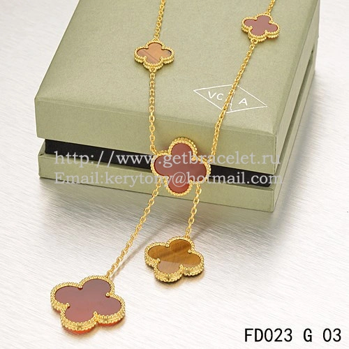 Van Cleef & Arpels Magic Alhambra Necklace Yellow Gold 6 Motifs With Tiger’s Eye Onyx Mother Of Pearl