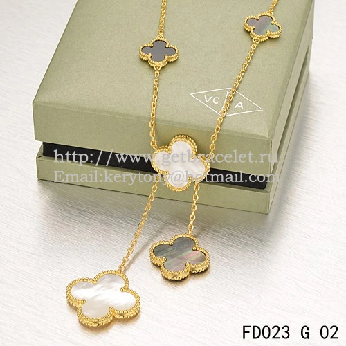Van Cleef & Arpels Magic Alhambra Necklace Yellow Gold 6 Motifs With White Gray Mother Of Pearl