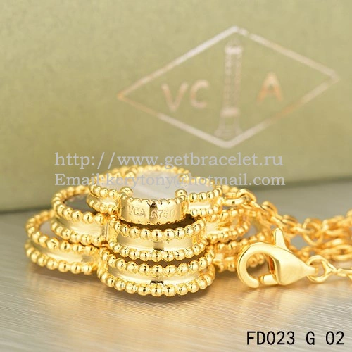 Van Cleef & Arpels Magic Alhambra Necklace Yellow Gold 6 Motifs With White Gray Mother Of Pearl