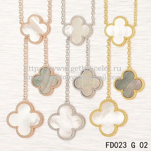 Van Cleef & Arpels Magic Alhambra Necklace Yellow Gold 6 Motifs With White Gray Mother Of Pearl
