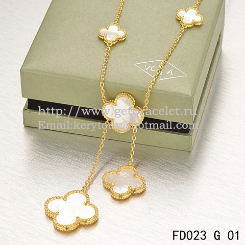 Van Cleef & Arpels Magic Alhambra Necklace Yellow Gold 6 Motifs With White Mother Of Pearl