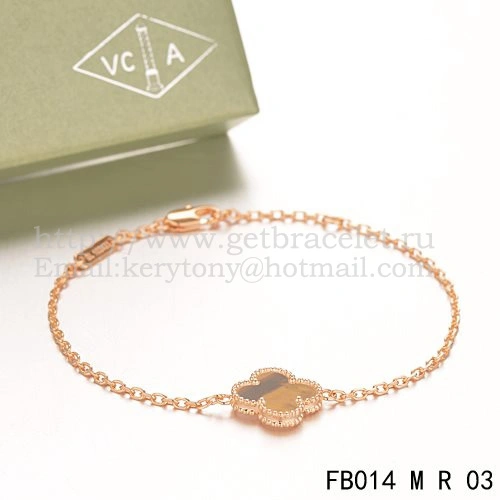 Van Cleef & Arpels Sweet Alhambra Bracelet Pink Gold With Tiger’s Eye Mother Of Pearl