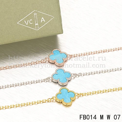 Van Cleef & Arpels Sweet Alhambra Bracelet White Gold With Turquoise Mother Of Pearl