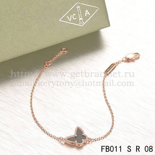 Van Cleef & Arpels Sweet Alhambra Butterfly Bracelet Pink Gold With Black Agate Mother Of Pearl