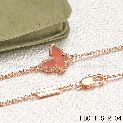 Van Cleef & Arpels Sweet Alhambra Butterfly Bracelet Pink Gold With Carnelian Mother Of Pearl