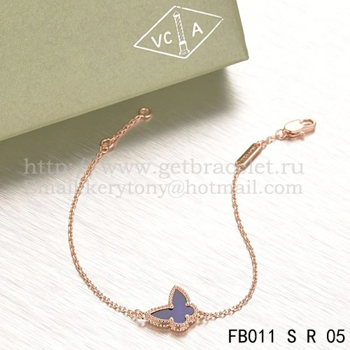 Van Cleef & Arpels Sweet Alhambra Butterfly Bracelet Pink Gold With Malachite Mother Of Pearl