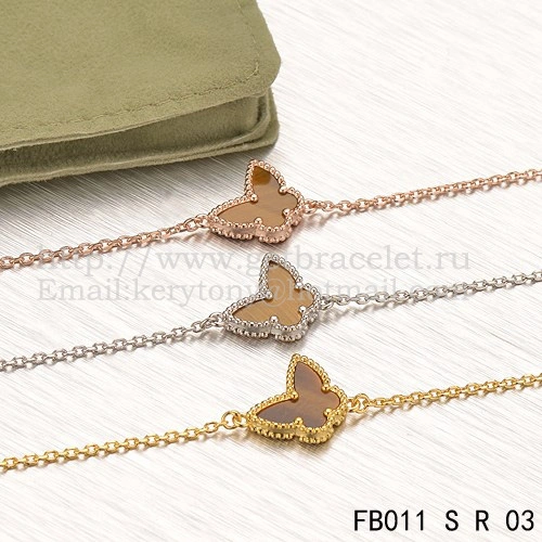 Van Cleef & Arpels Sweet Alhambra Butterfly Bracelet Pink Gold With Tiger’s Eye Mother Of Pearl