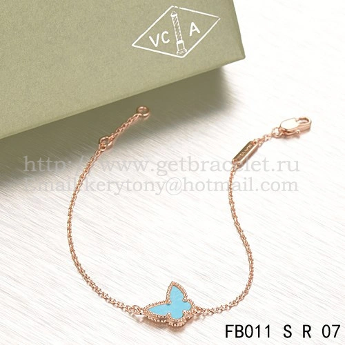 Van Cleef & Arpels Sweet Alhambra Butterfly Bracelet Pink Gold With Turquoise Mother Of Pearl