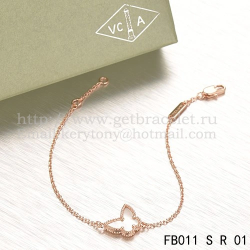 Van Cleef & Arpels Sweet Alhambra Butterfly Bracelet Pink Gold With White Mother Of Pearl