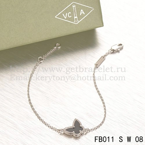 Van Cleef & Arpels Sweet Alhambra Butterfly Bracelet White Gold With Black Agate Mother Of Pearl