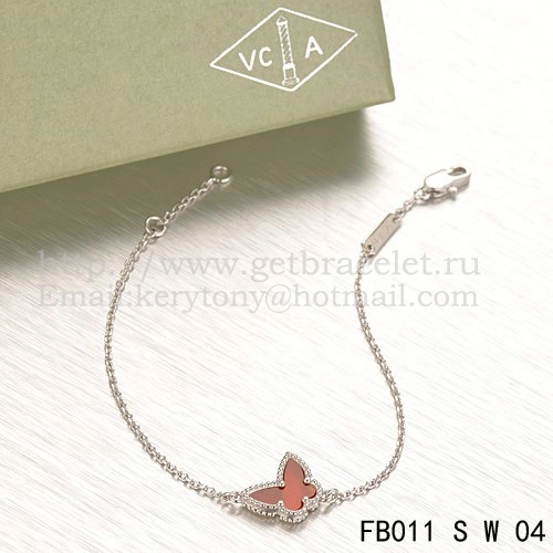 Van Cleef & Arpels Sweet Alhambra Butterfly Bracelet White Gold With Carnelian Mother Of Pearl