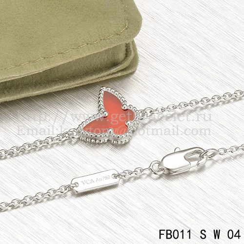 Van Cleef & Arpels Sweet Alhambra Butterfly Bracelet White Gold With Carnelian Mother Of Pearl