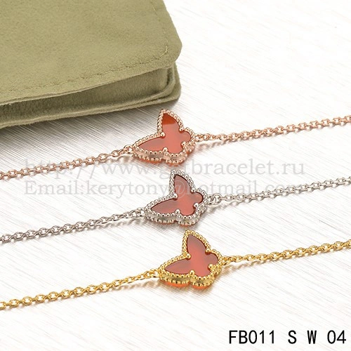 Van Cleef & Arpels Sweet Alhambra Butterfly Bracelet White Gold With Carnelian Mother Of Pearl