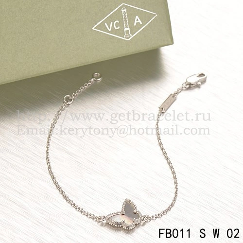 Van Cleef & Arpels Sweet Alhambra Butterfly Bracelet White Gold With Gray Mother Of Pearl