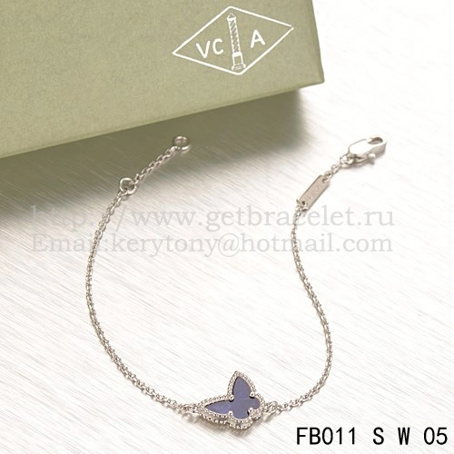 Van Cleef & Arpels Sweet Alhambra Butterfly Bracelet White Gold With Lapis Stone Mother Of Pearl