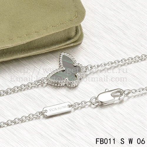 Van Cleef & Arpels Sweet Alhambra Butterfly Bracelet White Gold With Malachite Mother Of Pearl