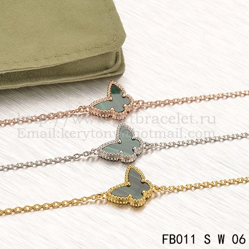 Van Cleef & Arpels Sweet Alhambra Butterfly Bracelet White Gold With Malachite Mother Of Pearl