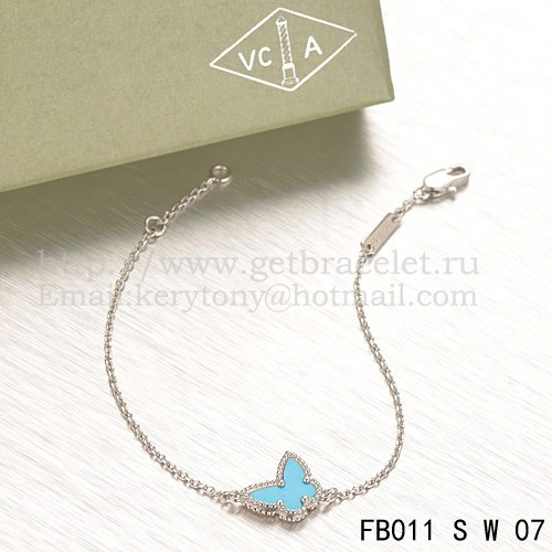 Van Cleef & Arpels Sweet Alhambra Butterfly Bracelet White Gold With Turquoise Mother Of Pearl
