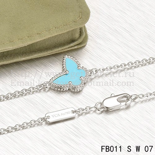 Van Cleef & Arpels Sweet Alhambra Butterfly Bracelet White Gold With Turquoise Mother Of Pearl