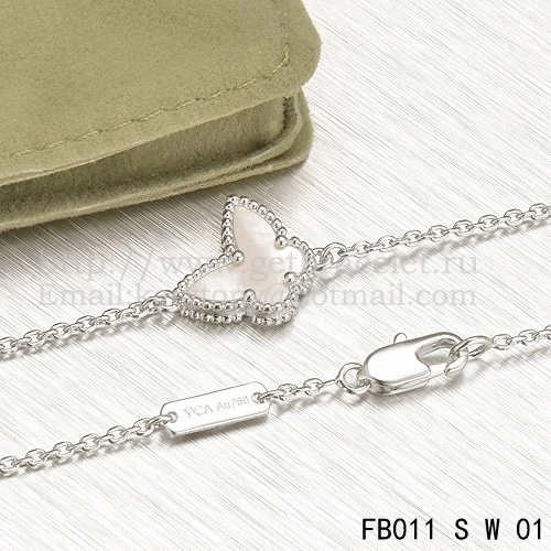 Van Cleef & Arpels Sweet Alhambra Butterfly Bracelet White Gold With White Mother Of Pearl