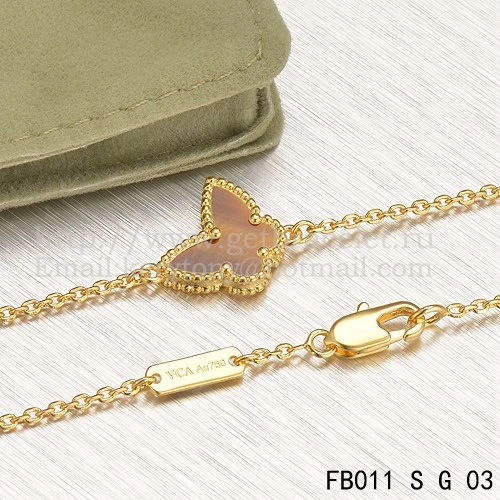 Van Cleef & Arpels Sweet Alhambra Butterfly Bracelet Yellow Gold With Tiger’s Eye Mother Of Pearl