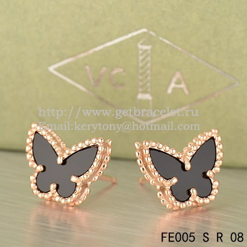 Van Cleef & Arpels Sweet Alhambra Butterfly Earrings Pink Gold With Black Onyx Mother Of Pearl