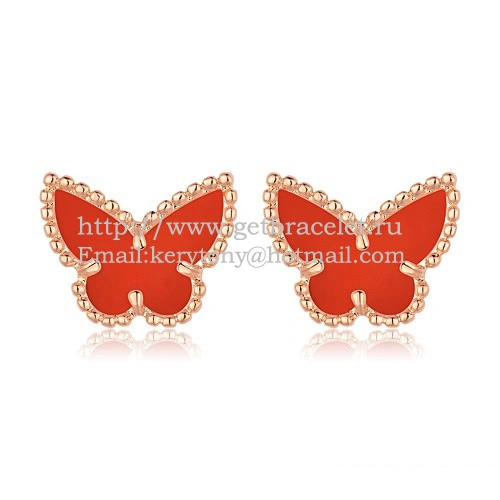 Van Cleef & Arpels Sweet Alhambra Butterfly Earrings Pink Gold With Carnelian Mother Of Pearl