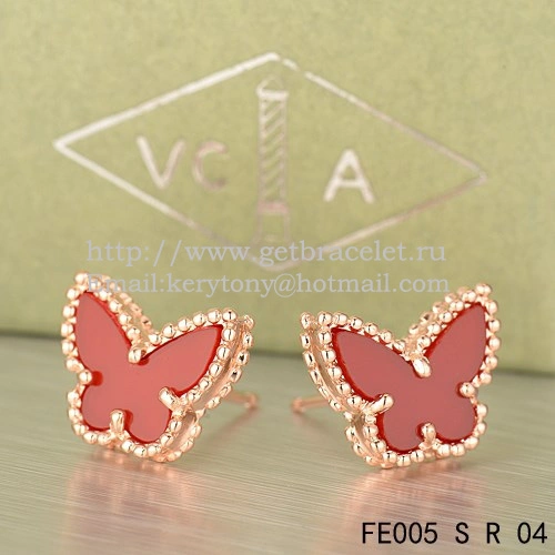 Van Cleef & Arpels Sweet Alhambra Butterfly Earrings Pink Gold With Carnelian Mother Of Pearl