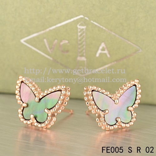 Van Cleef & Arpels Sweet Alhambra Butterfly Earrings Pink Gold With Gray Mother Of Pearl