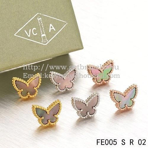 Van Cleef & Arpels Sweet Alhambra Butterfly Earrings Pink Gold With Gray Mother Of Pearl