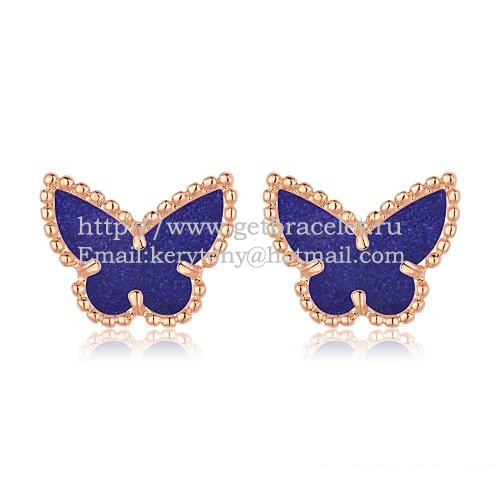 Van Cleef & Arpels Sweet Alhambra Butterfly Earrings Pink Gold With Lapis Stone Mother Of Pearl