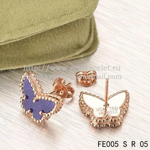 Van Cleef & Arpels Sweet Alhambra Butterfly Earrings Pink Gold With Lapis Stone Mother Of Pearl