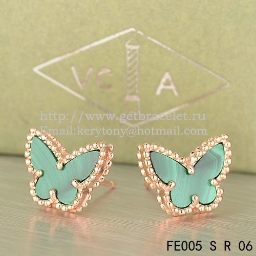 Van Cleef & Arpels Sweet Alhambra Butterfly Earrings Pink Gold With Malachite Mother Of Pearl