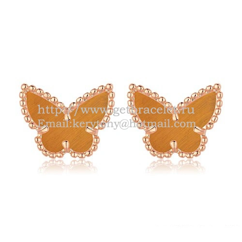 Van Cleef & Arpels Sweet Alhambra Butterfly Earrings Pink Gold With Tiger’s Eye Mother Of Pearl