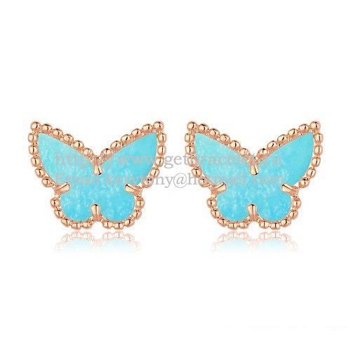 Van Cleef & Arpels Sweet Alhambra Butterfly Earrings Pink Gold With Turquoise Mother Of Pearl
