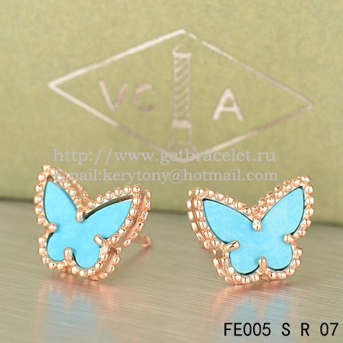 Van Cleef & Arpels Sweet Alhambra Butterfly Earrings Pink Gold With Turquoise Mother Of Pearl