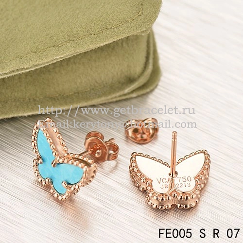 Van Cleef & Arpels Sweet Alhambra Butterfly Earrings Pink Gold With Turquoise Mother Of Pearl