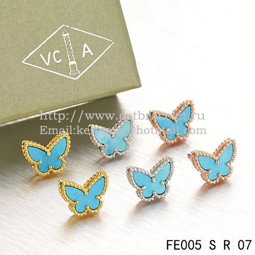 Van Cleef & Arpels Sweet Alhambra Butterfly Earrings Pink Gold With Turquoise Mother Of Pearl