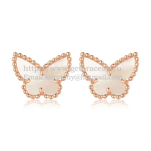 Van Cleef & Arpels Sweet Alhambra Butterfly Earrings Pink Gold With White Mother Of Pearl